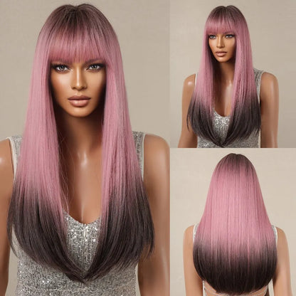 Black Long Straight Wig for Women – Heat Resistant Synthetic Daily & Cosplay Wig