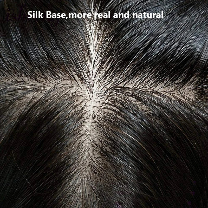 Silk Base Human Hair Topper with Bangs – 12 × 13 cm Remy Clip-In Crown Topper