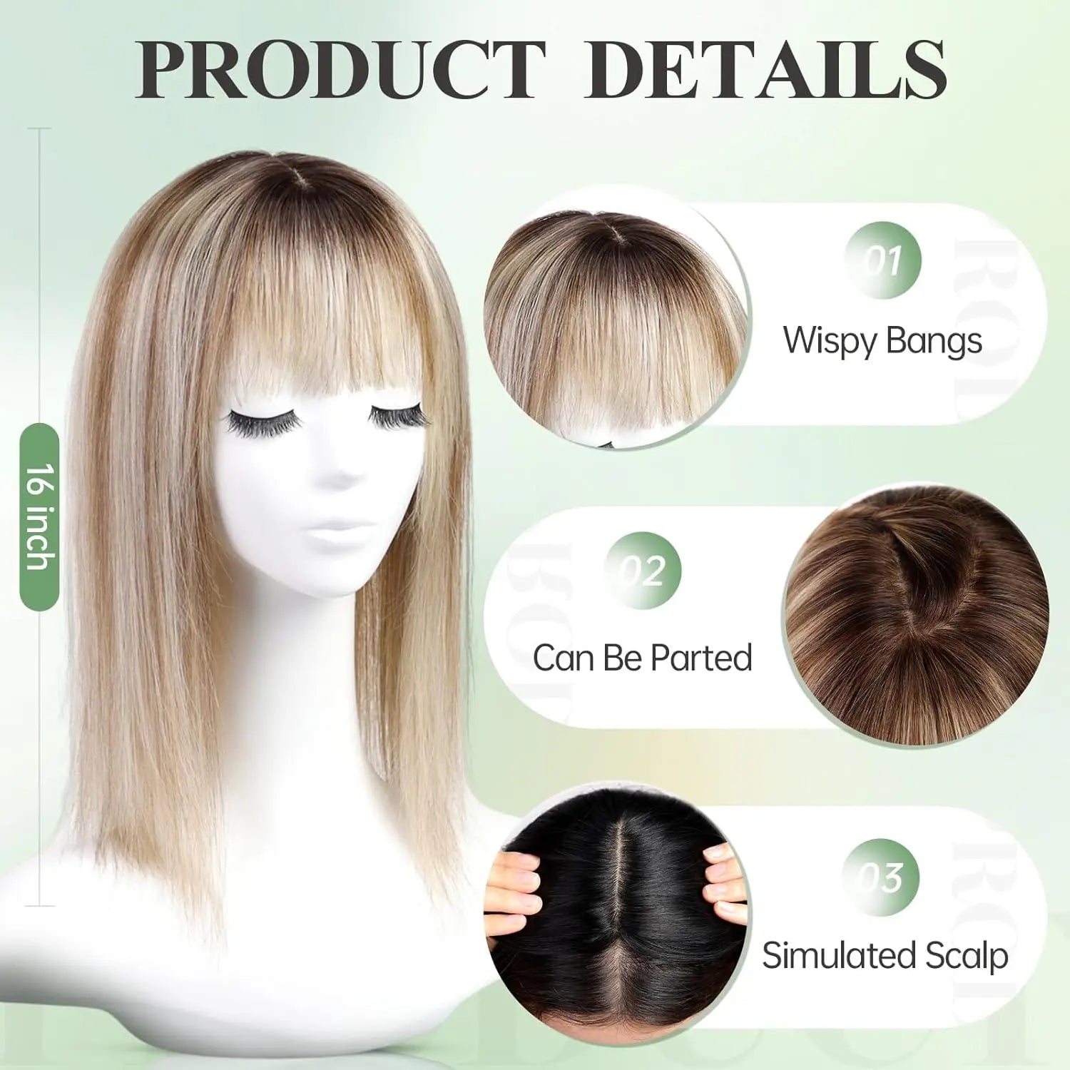 16” Full Coverage Human Hair Topper – Large 9×9 Silk Base Brown Highlights