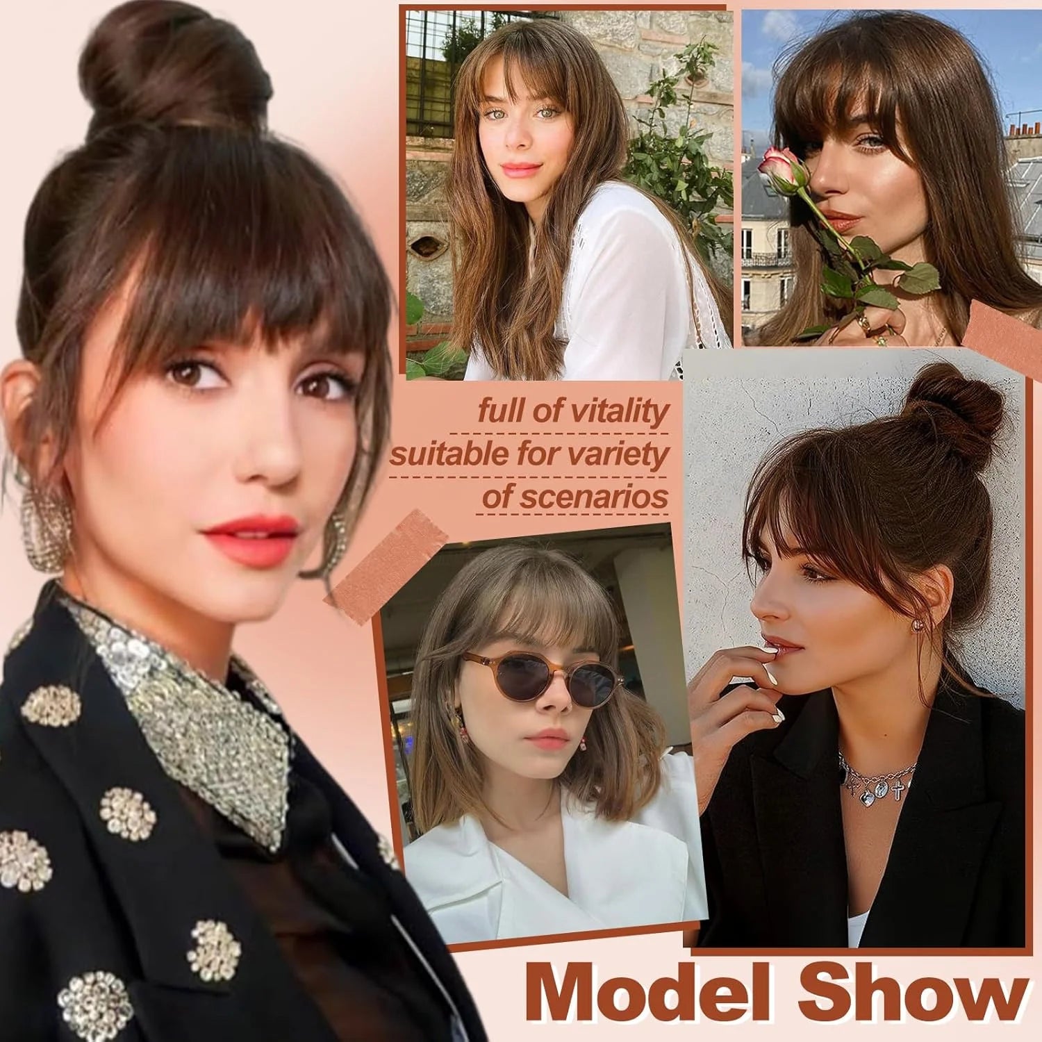 Ombre Brown to Blonde Clip-In Human Hair Bangs – Wispy Full Fringe with 3 Clips