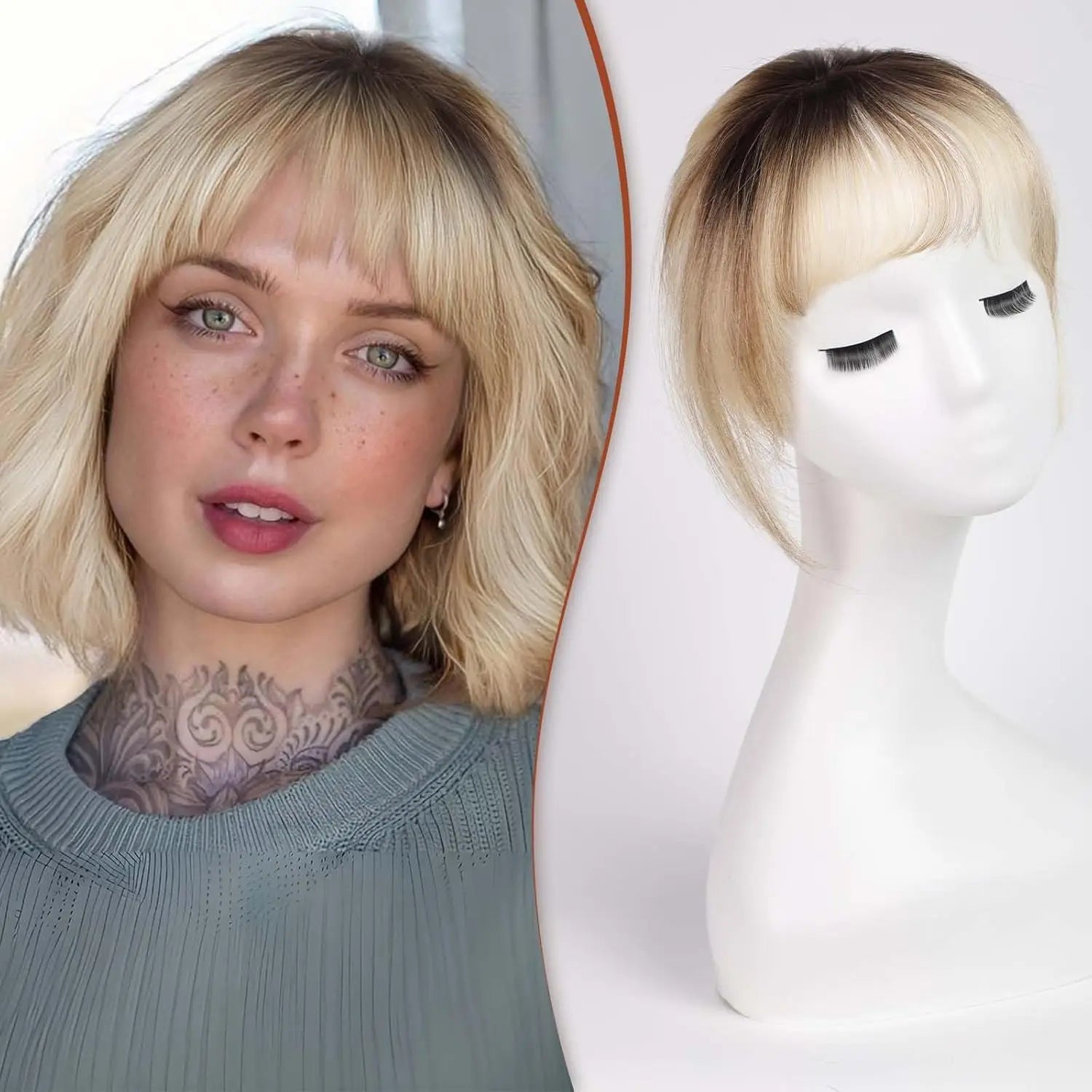 Clip-In Human Hair Bangs – Wispy Full Fringe with 3 Clips
