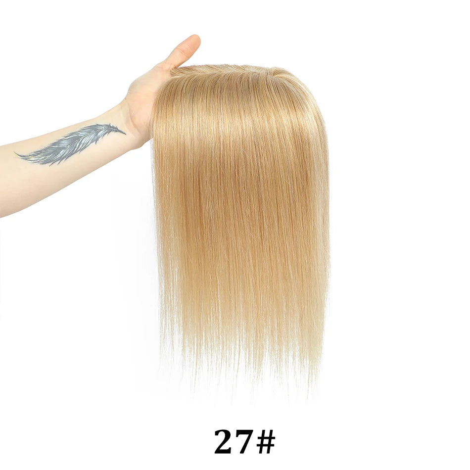 Human Hair Topper with Bangs – Natural Crown Coverage 12 × 13 cm