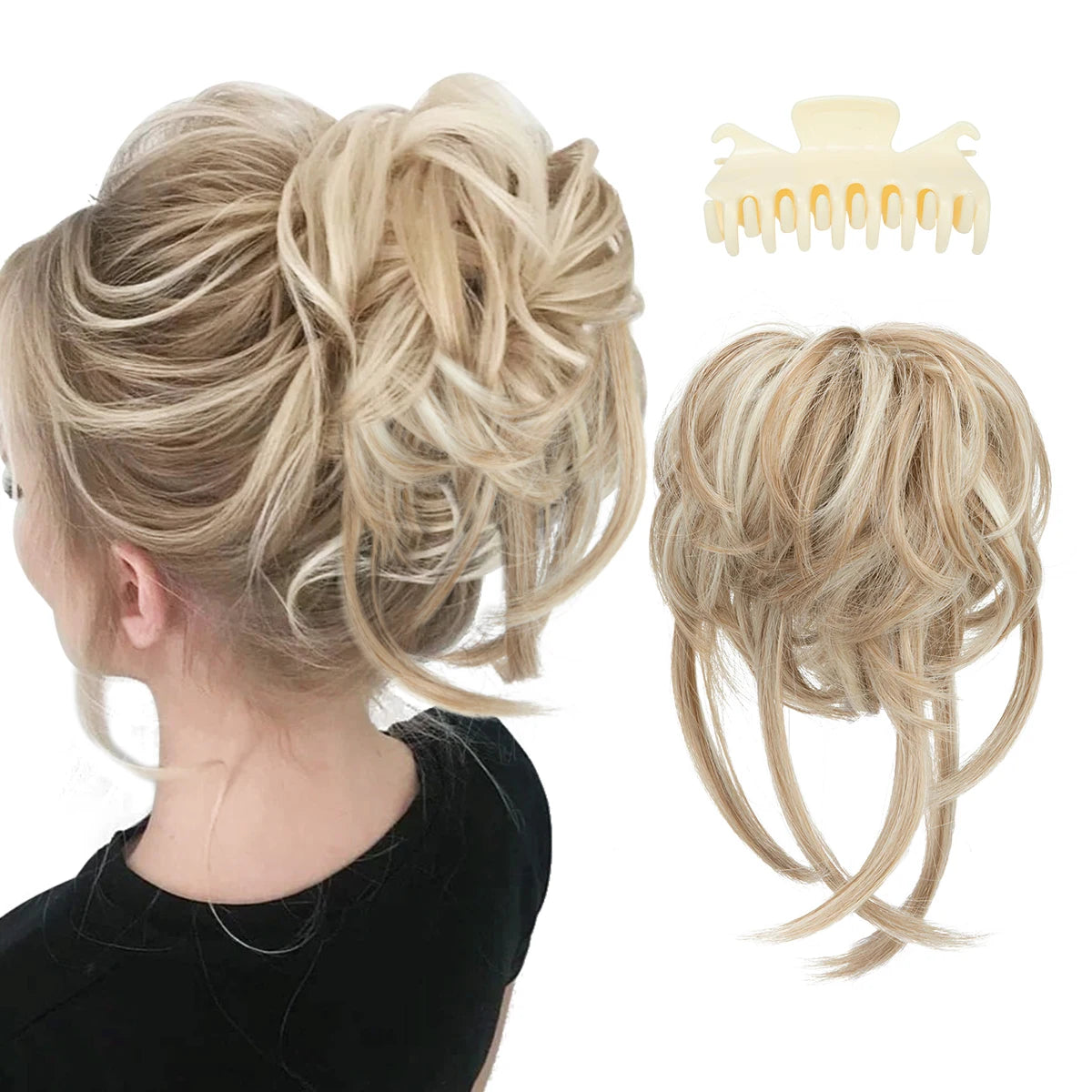 8.5-inch synthetic messy bun hairpiece in Sunny Blonde shade