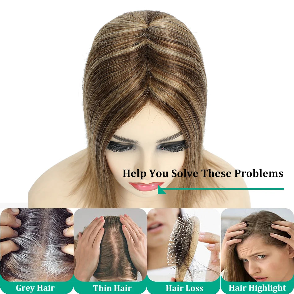 Remy Human Hair Topper for Thinning Hair – Clip-In Crown Volume 25–45 cm