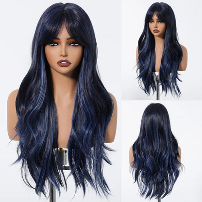 Brown Wavy Long Wig with Bangs – Heat Resistant Synthetic Daily & Cosplay Wig