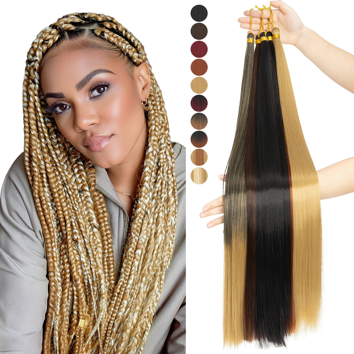 30 Inch Straight Braiding Hair Extensions – Soft Synthetic Crochet Braiding Hair Bundles for Women