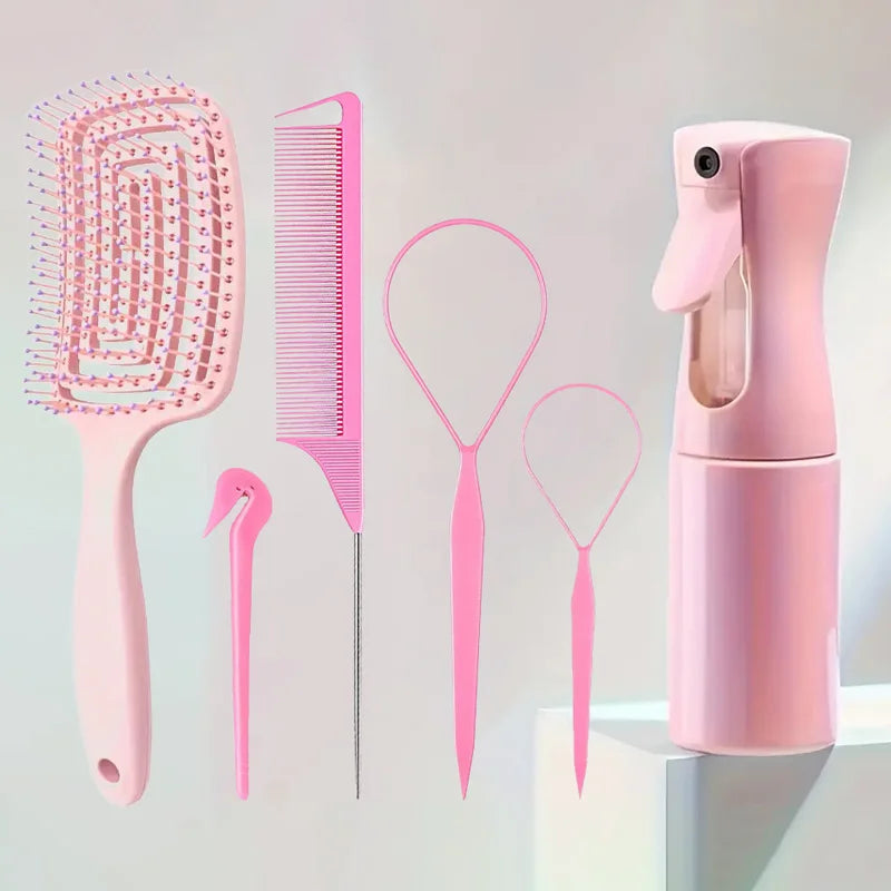 Detangling Hair Brush & Comb Set – Curved Brush, Rat Tail Comb & Edge Styling Tools