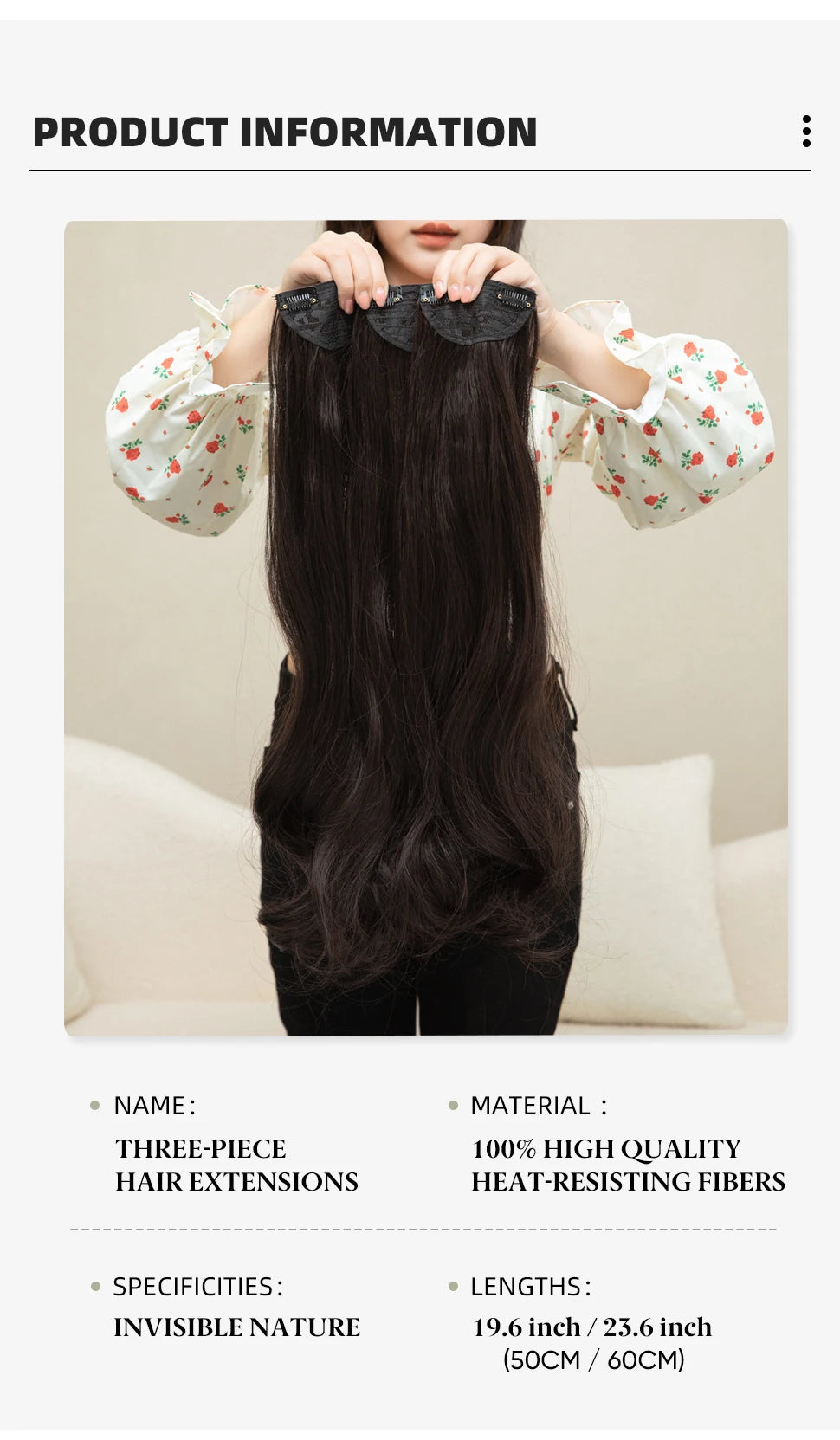 3PCS Wavy Clip In Hair Extensions – Thick Synthetic Full Head Hair Extensions for Women