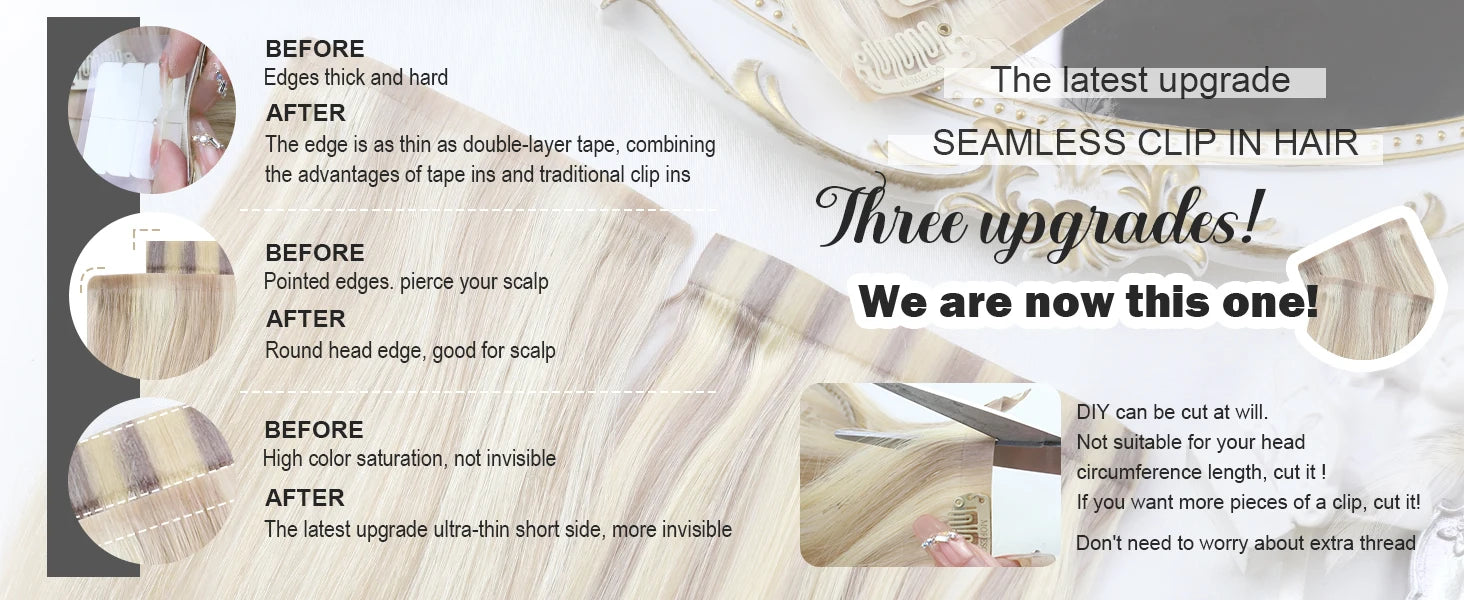 Seamless PU Clip-In Human Hair Extensions – 7 Piece Full Head Remy Set (105g)