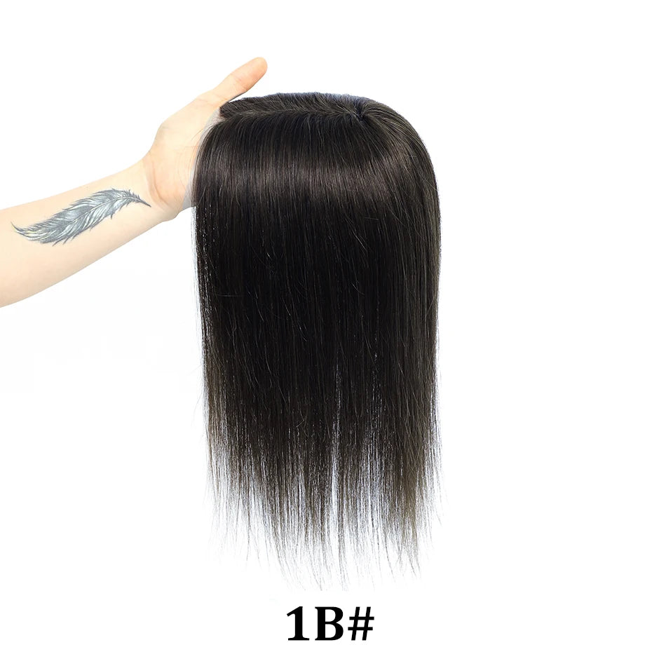 Human Hair Topper with Bangs – Natural Crown Coverage 12 × 13 cm