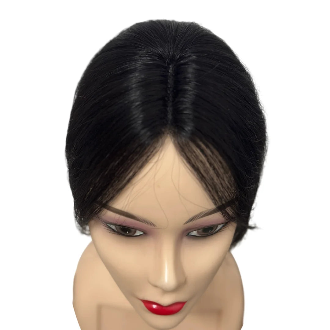 Clip-Free Human Hair Topper with Fringe – Invisible Lace Hair Piece