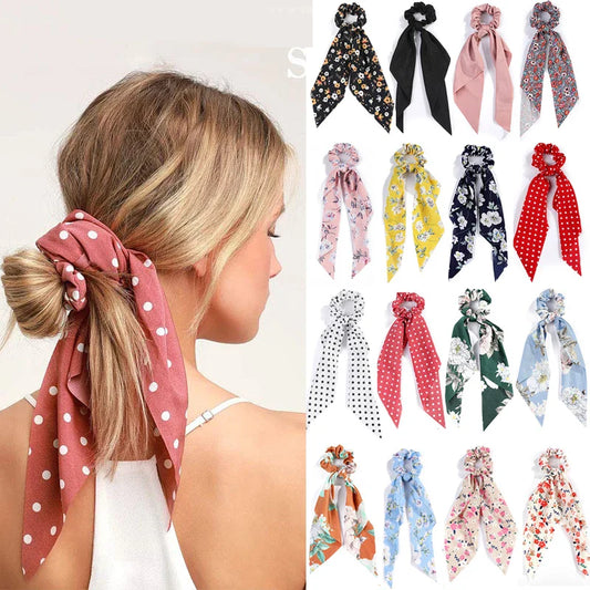 Korean Polka Dot Satin Scrunchie Scarf – Sweet Long Hair Tie for Women | Silkara™ Hair Accessories