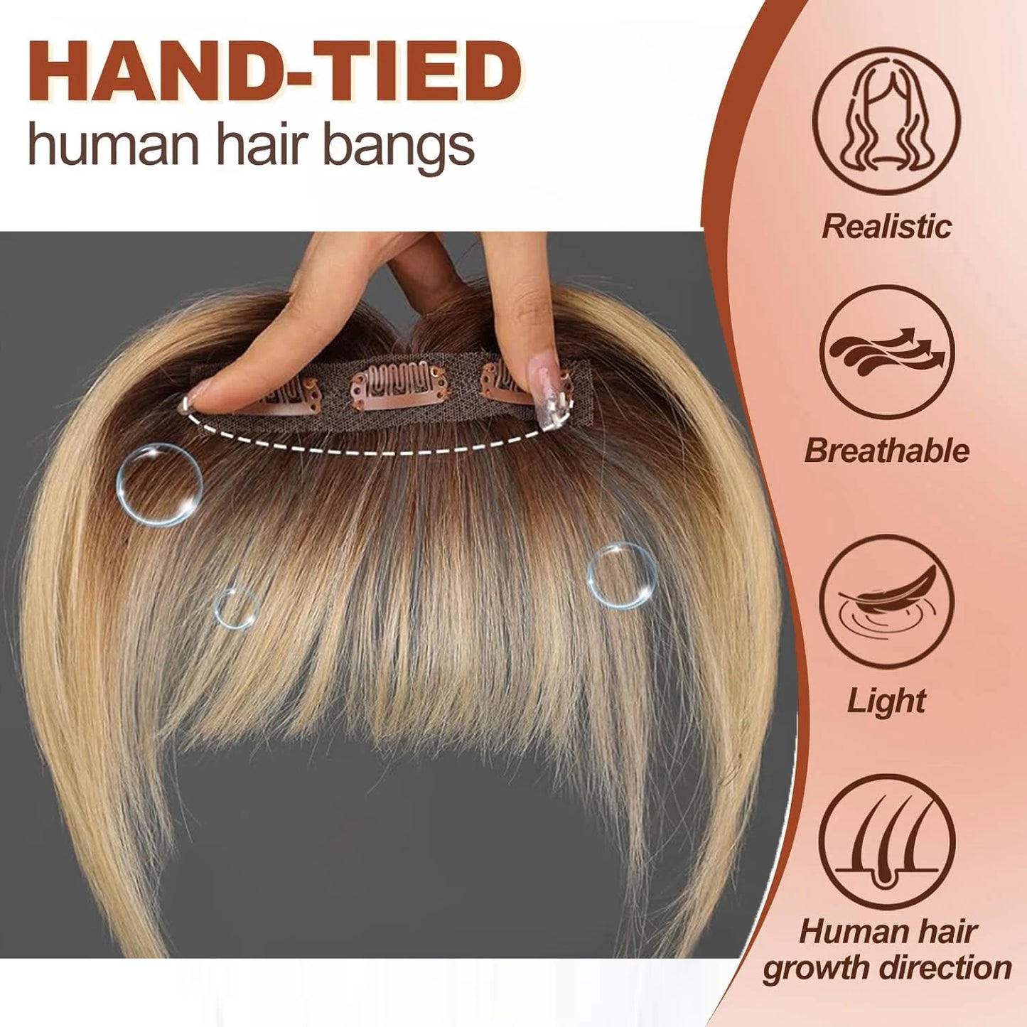 Clip-In Human Hair Bangs – Wispy Full Fringe with 3 Clips