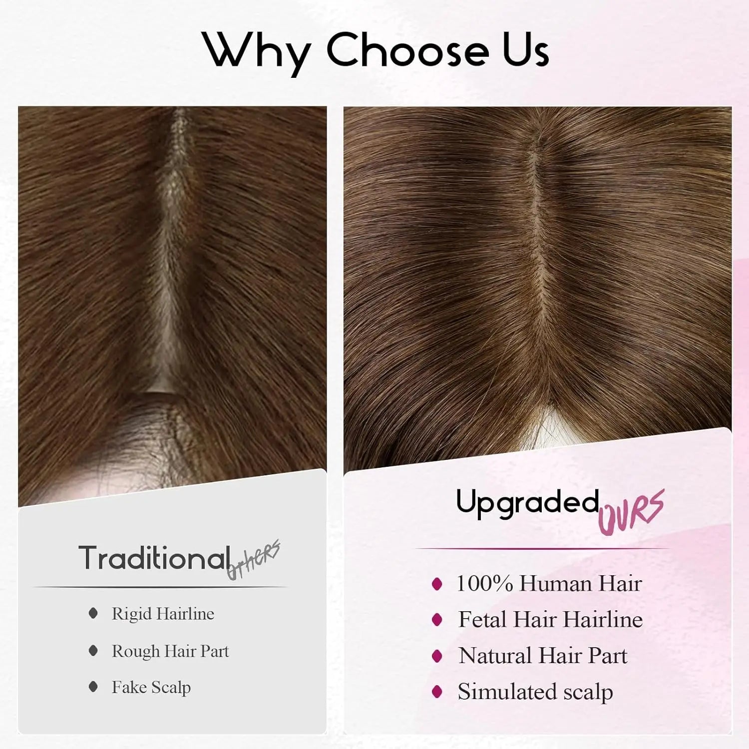 12” Human Hair Topper with Bangs – 360° Lace Base Clip-In for Women