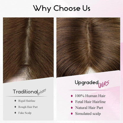 12” Mixed Blonde Human Hair Topper with Bangs – 360° Lace Base Clip-In for Women