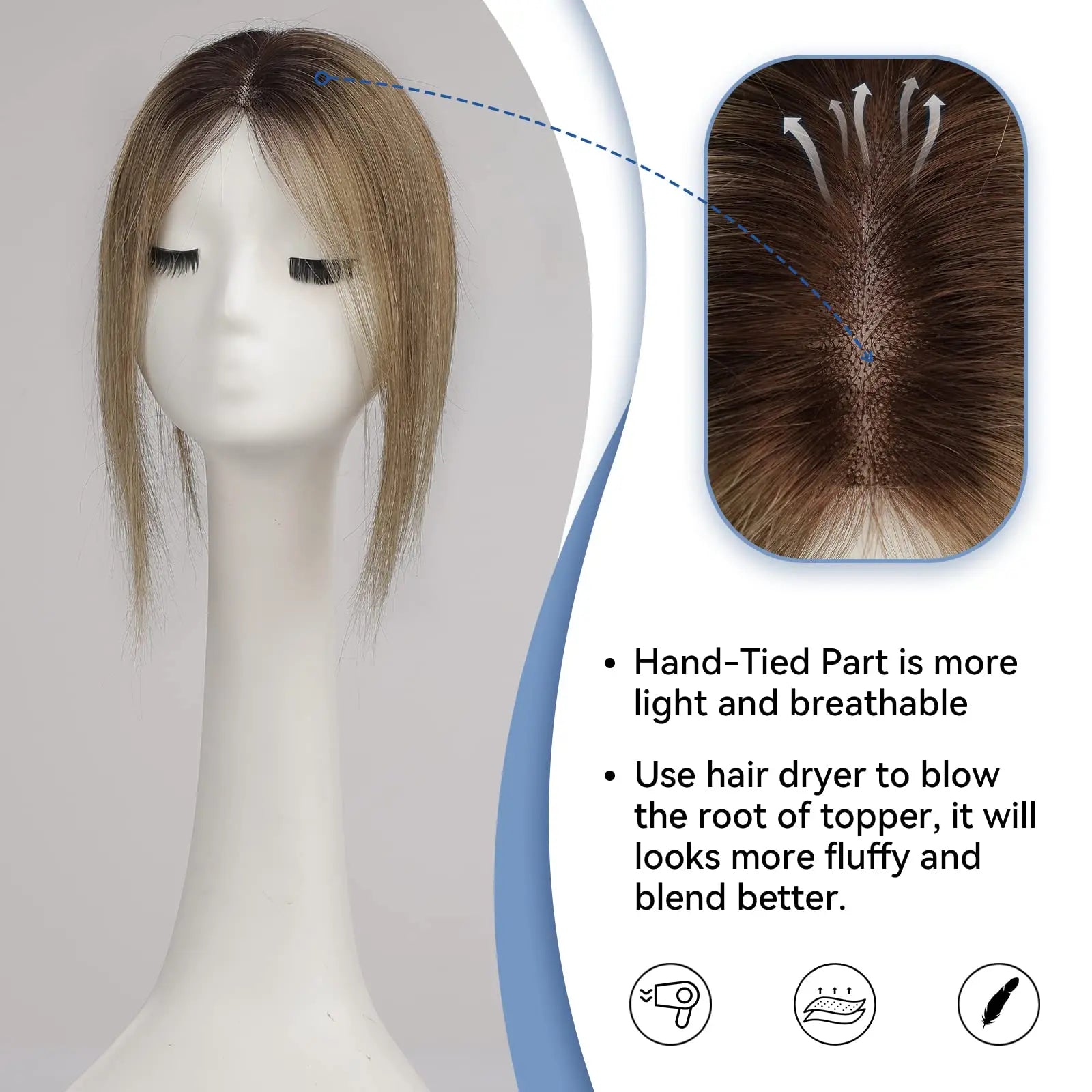 Ombre Ash Blonde Human Hair Topper | Silk Base Remy Hair Topper for Thinning Hair