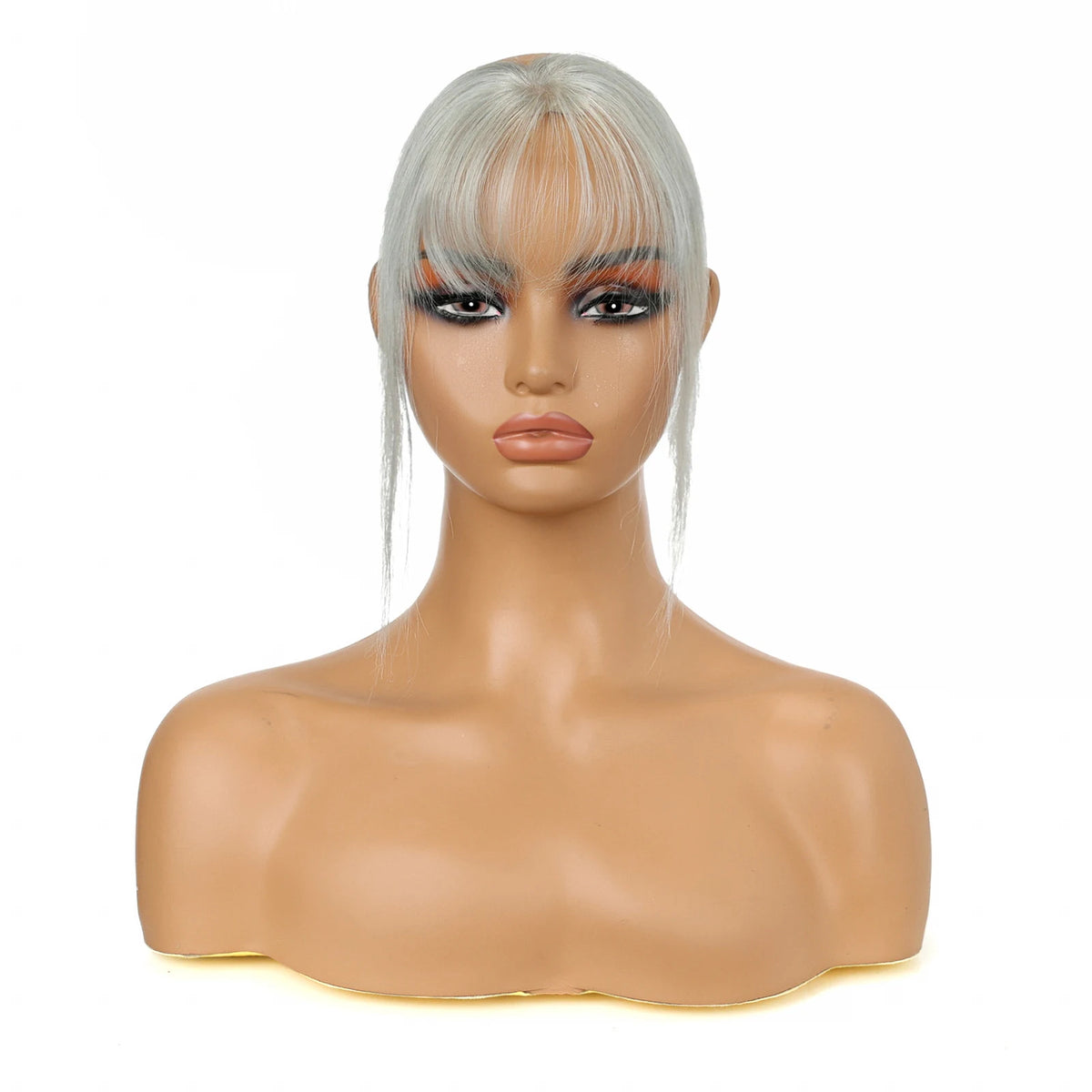 Light silver grey fringe and side strands displayed on a mannequin