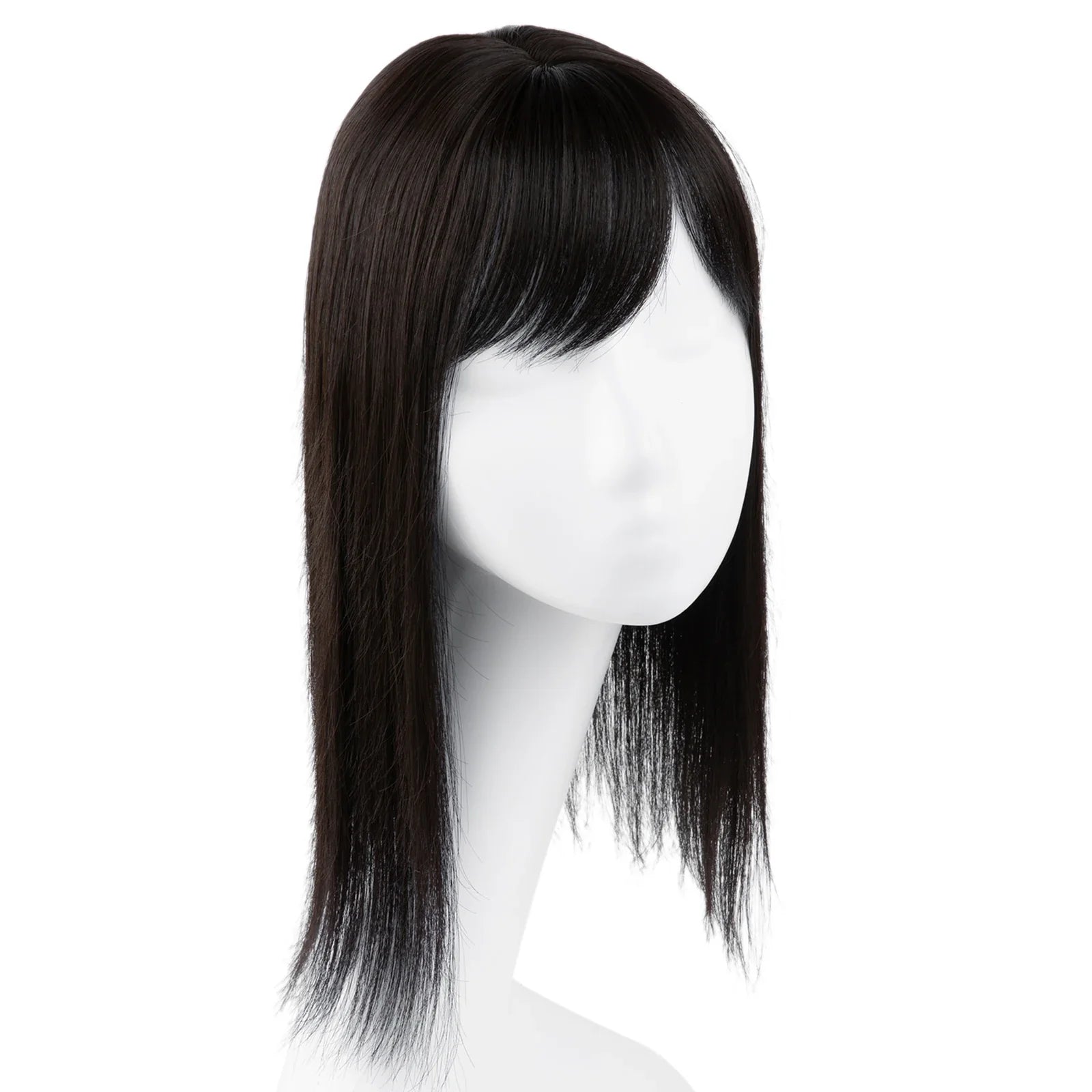 Natural-Look Hair Topper with Bangs – Medium-Length Clip-In Wig for Women (Straight, 120% Density)