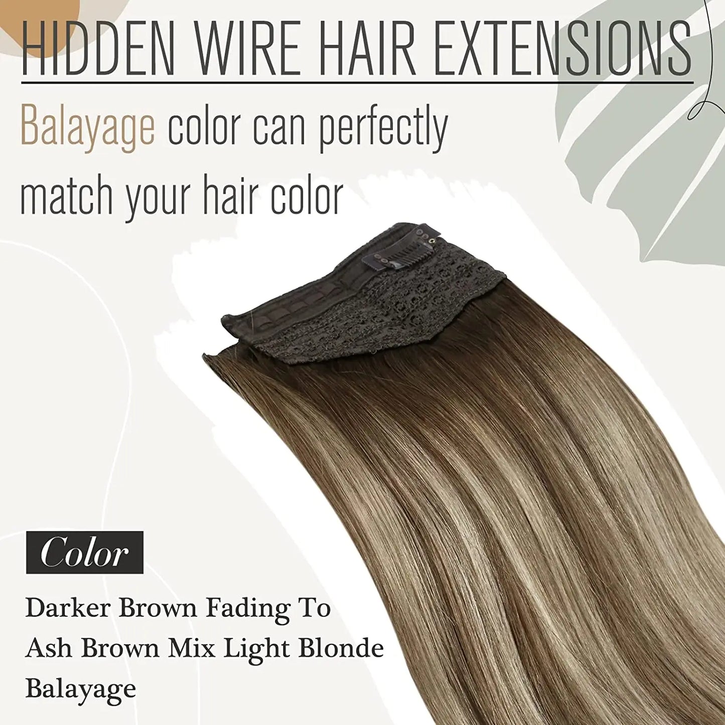 Invisible Wire Human Hair Extensions – One Piece Halo Weft with Clips (12–20”)