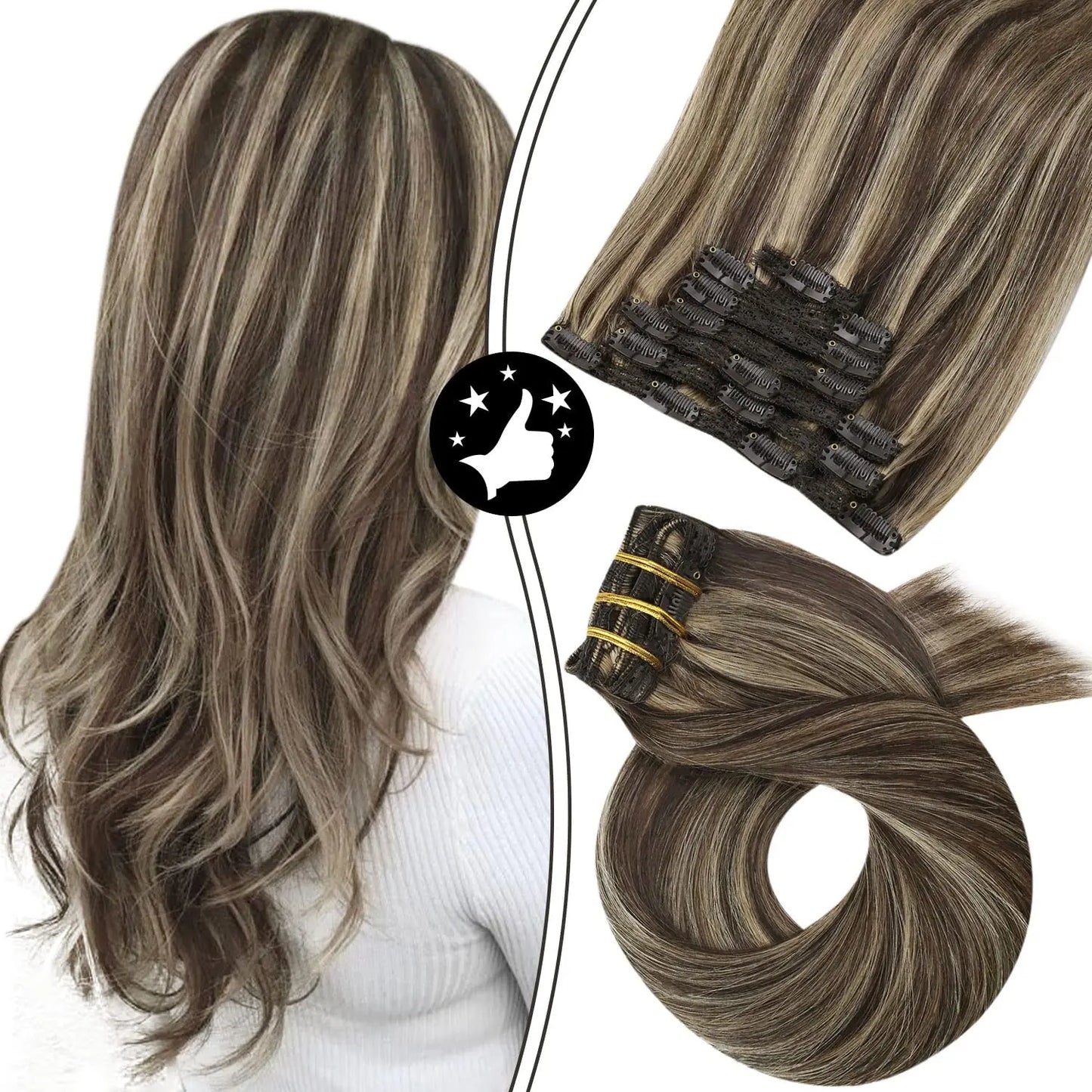 7-Piece Clip-In Human Hair Extensions – 16–24” Straight Remy Hair (105g)