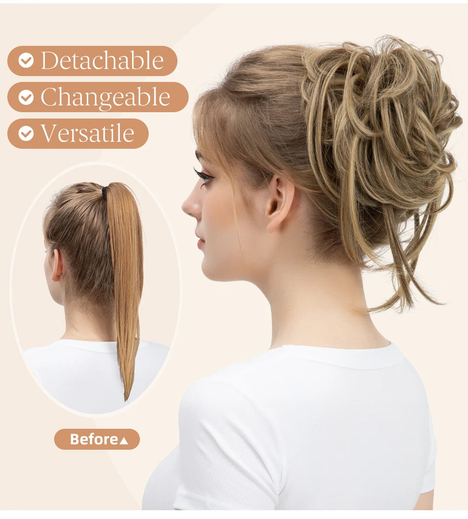 8.5-Inch Synthetic Messy Bun – Detachable Claw Clip & Elastic