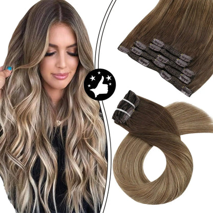 7-Piece Clip-In Human Hair Extensions – 16–24” Straight Remy Hair (105g)