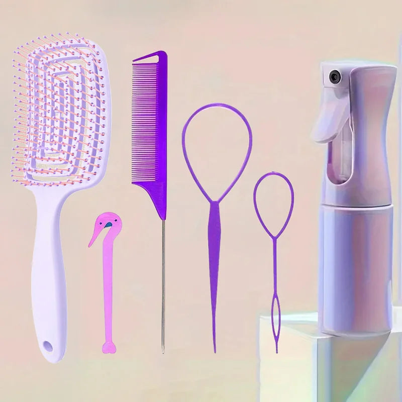 Detangling Hair Brush & Comb Set – Curved Brush, Rat Tail Comb & Edge Styling Tools