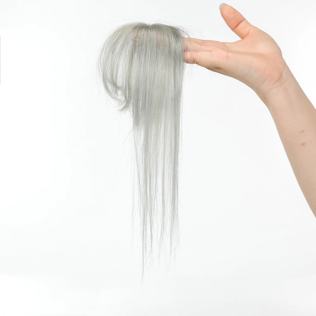Light silver grey fringe hairpiece held by its base