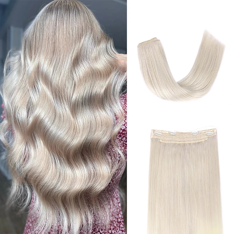 Human Hair Wire Extensions – Invisible Halo Clip-In Straight Remy Hair