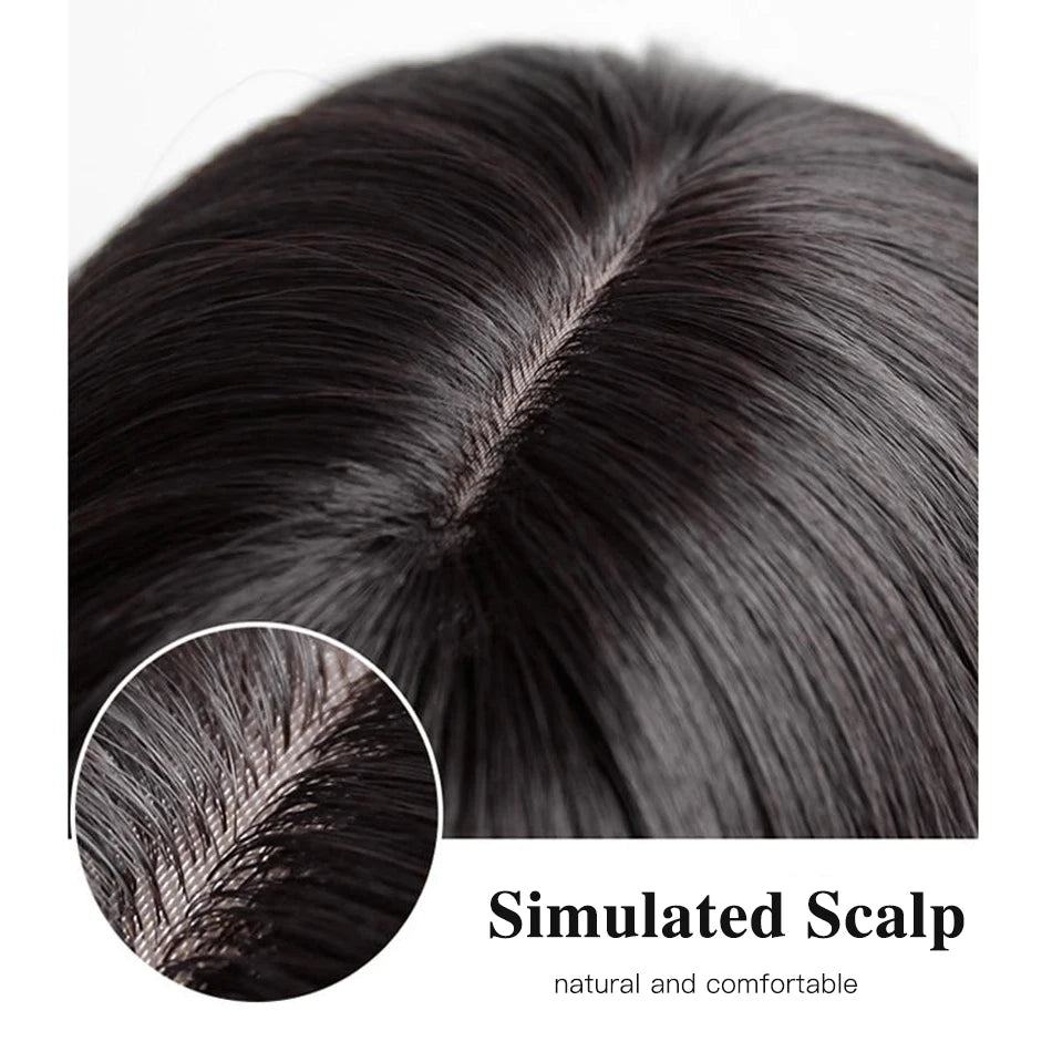 Human Hair Topper with Bangs – Natural Crown Coverage 12 × 13 cm