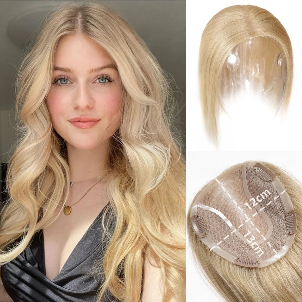 14” Human Hair Topper – Straight Mono Lace Base Clip-In Hairpiece for Women