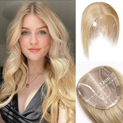 14” Brown Human Hair Topper – Straight Mono Lace Base Clip-In Hairpiece for Women