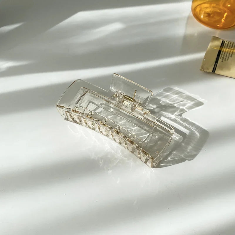 Korean Coffee Beige Acrylic Hair Claw Clip – Large Geometric Hairpin for Women | Silkara™ Accessories