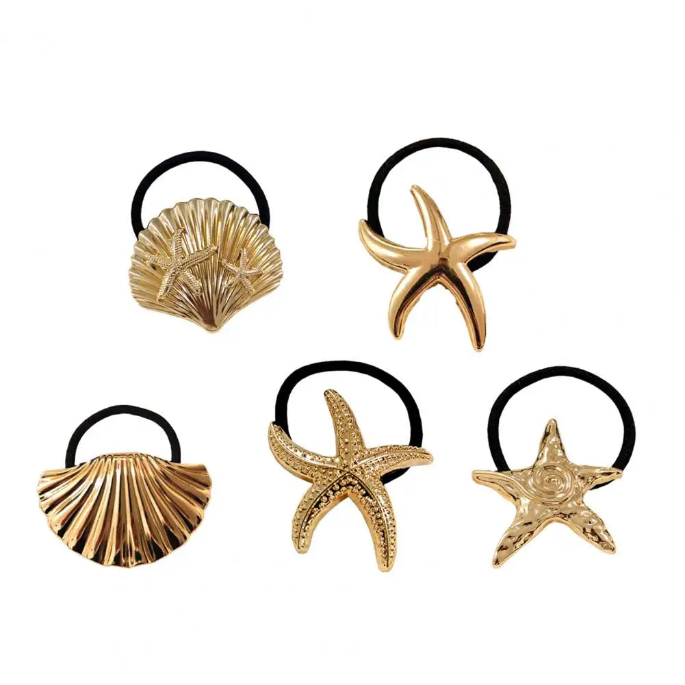 Gold Metal Hair Tie Cuff Set – 3/4-Piece High Elastic Ponytail Bands | Silkara™ Hair Accessories