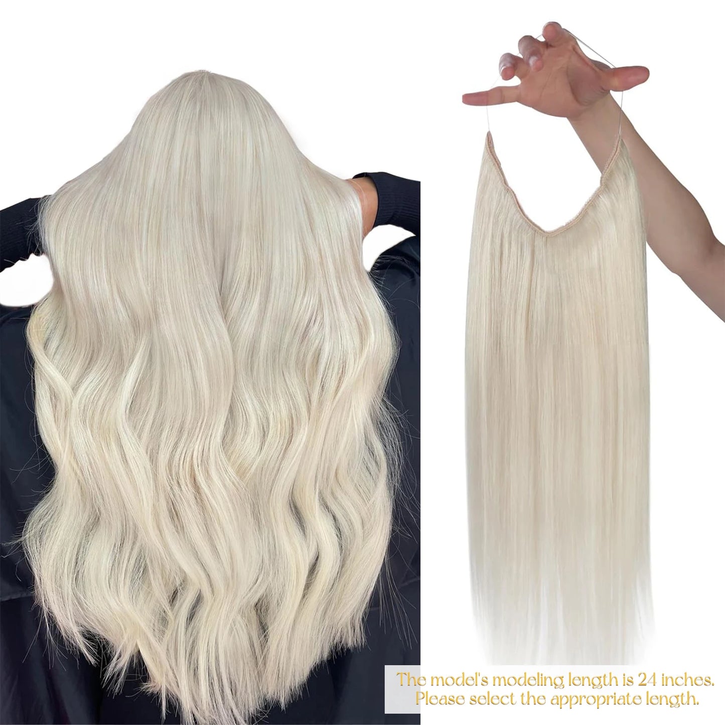 Invisible Wire Human Hair Extensions – One Piece Halo Weft with Clips (12–20”)