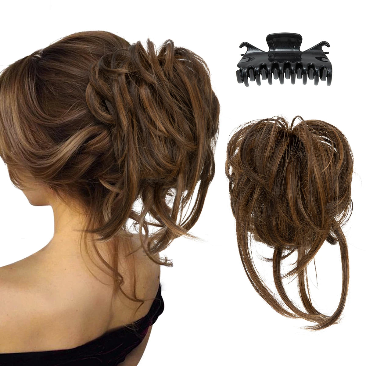 8.5-inch synthetic messy bun hairpiece in Chocolate shade