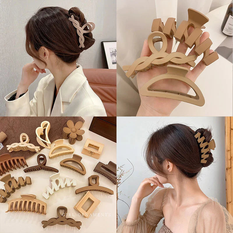 Korean Coffee Beige Acrylic Hair Claw Clip – Large Geometric Hairpin for Women | Silkara™ Accessories