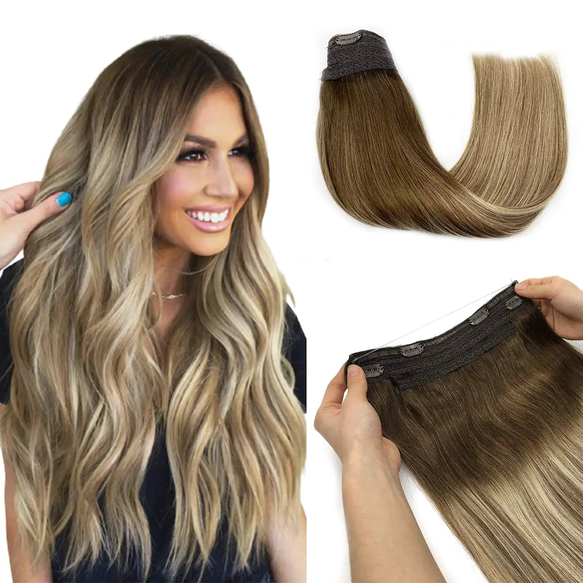 Human Hair Wire Extensions – Invisible Halo Clip-In Straight Remy Hair