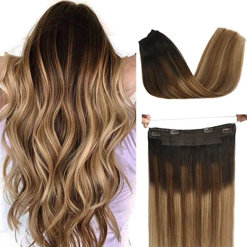 Human Hair Wire Extensions – Invisible Halo Clip-In Straight Remy Hair