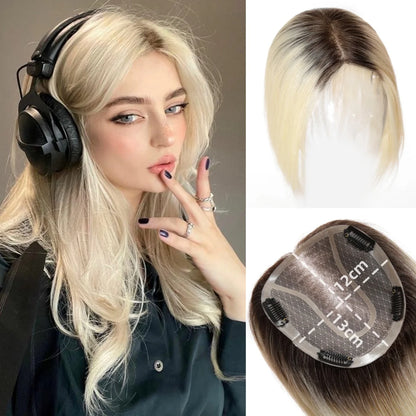 14” Brown Human Hair Topper – Straight Mono Lace Base Clip-In Hairpiece for Women