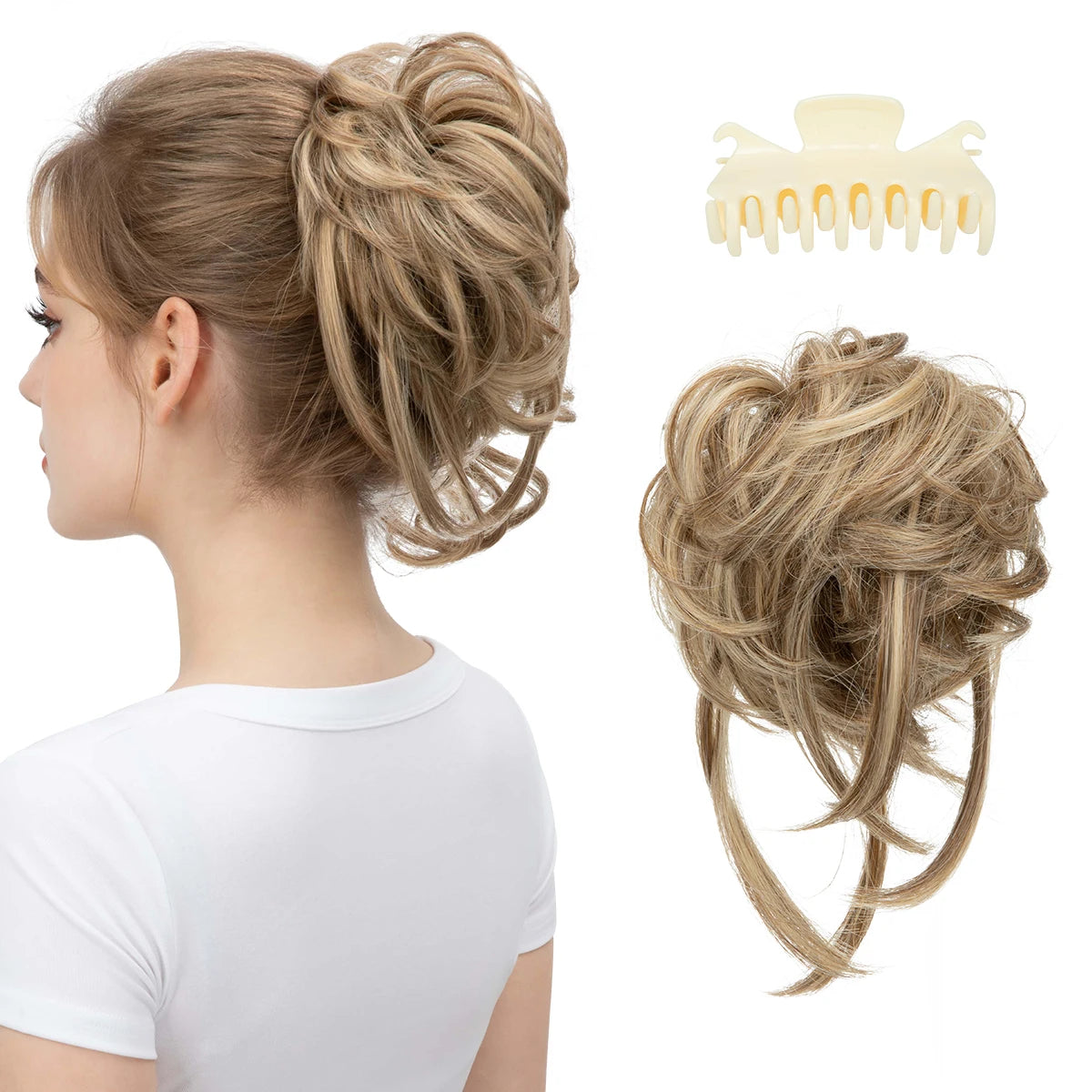 8.5-inch synthetic messy bun hairpiece in Sand shade