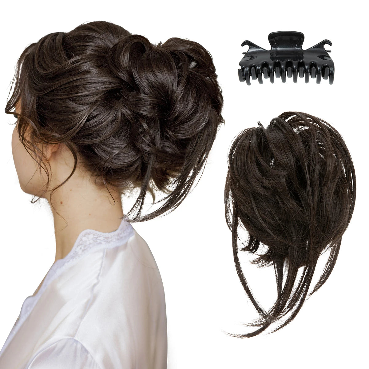 8.5-inch synthetic messy bun hairpiece in Dark Brown shade