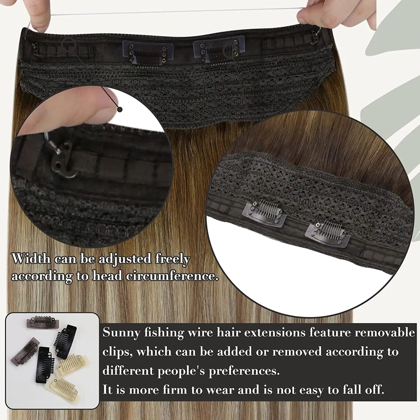 Invisible Wire Human Hair Extensions – One Piece Halo Weft with Clips (12–20”)