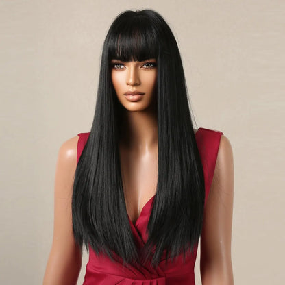 Black Long Straight Wig for Women – Heat Resistant Synthetic Daily & Cosplay Wig