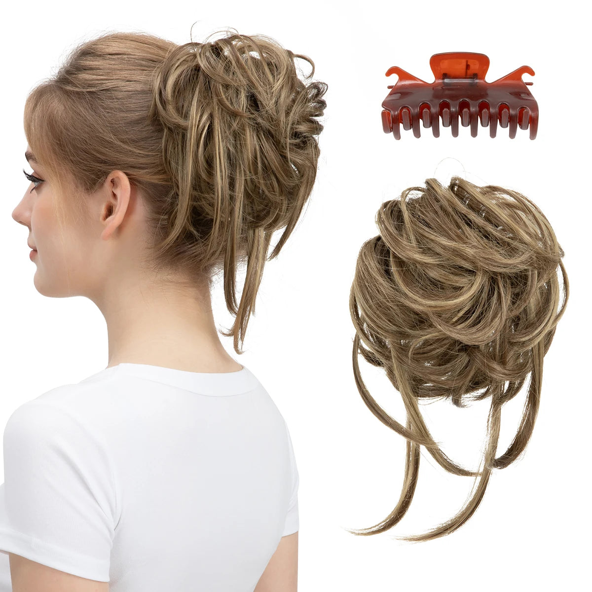 8.5-inch synthetic messy bun hairpiece in 10H24B shade