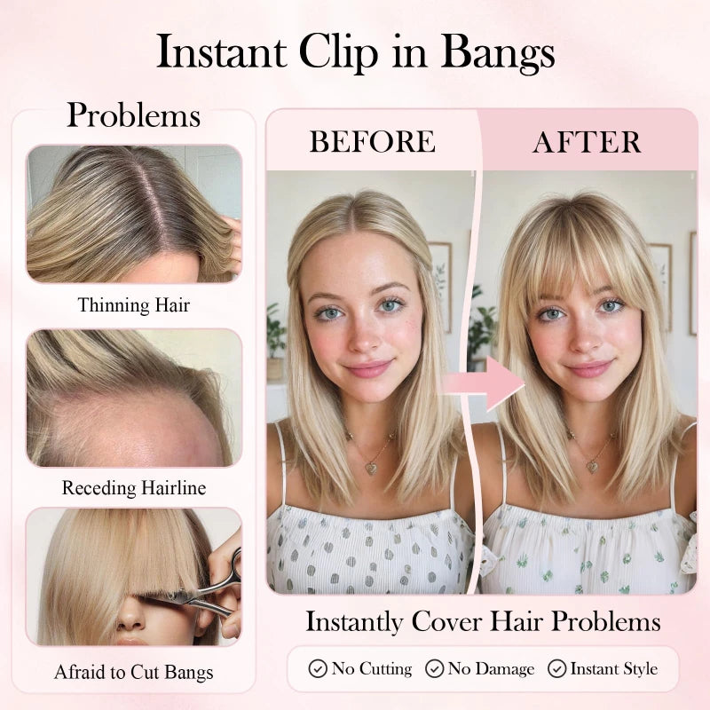 8” Remy Human Hair Topper with Air Bangs – Hand-Tied Lace Base 3-Clip