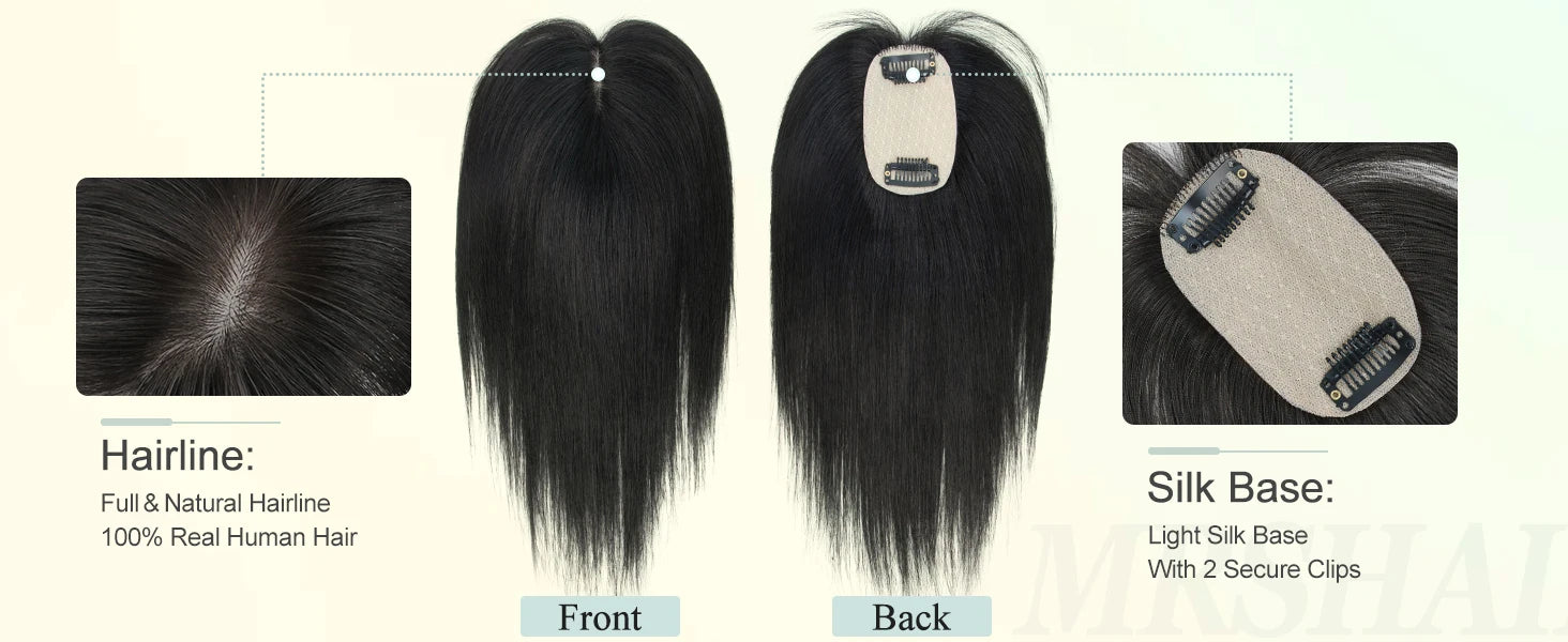 Silk Base 3D Human Hair Topper with 360° Bangs – Real Hair Volume Topper for Thinning Hair