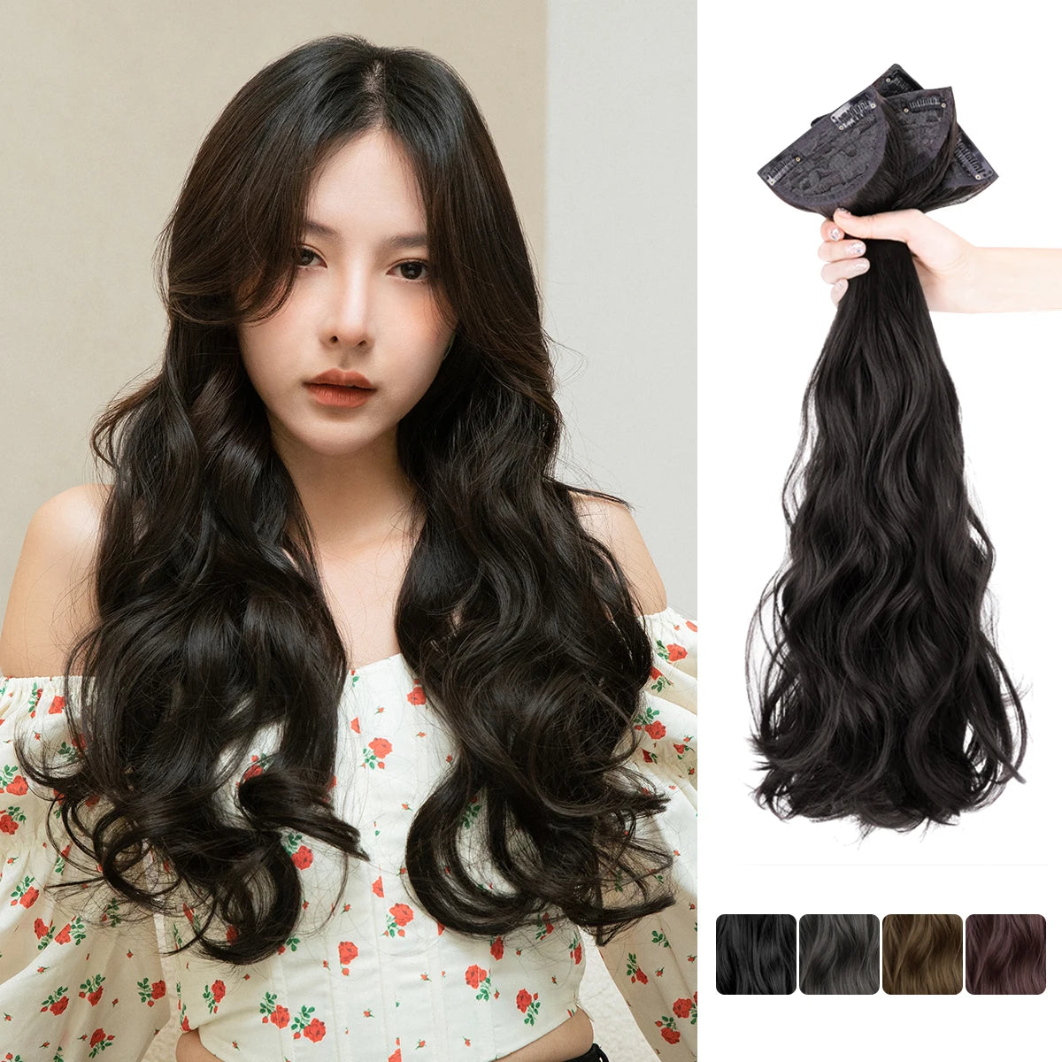 3PCS Wavy Clip In Hair Extensions – Thick Synthetic Full Head Hair Extensions for Women