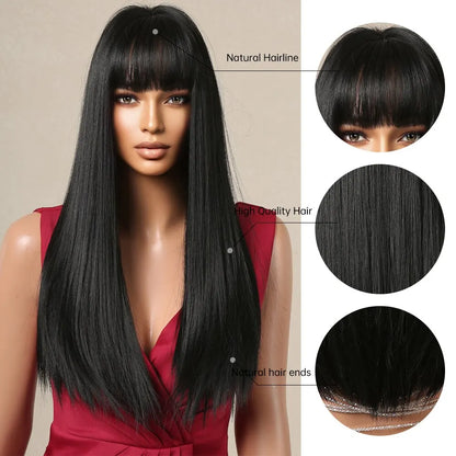 Black Long Straight Wig for Women – Heat Resistant Synthetic Daily & Cosplay Wig