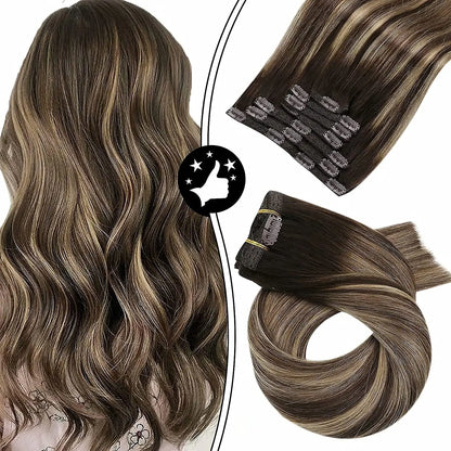 7-Piece Clip-In Human Hair Extensions – 16–24” Straight Remy Hair (105g)